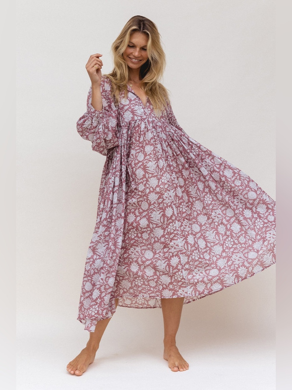 Daughters of India Kyra Midi Dress in Musk Print— Womens Large
